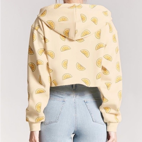 Forever 21 cropped hoodie with lemon print, medium - Picture 2 of 6